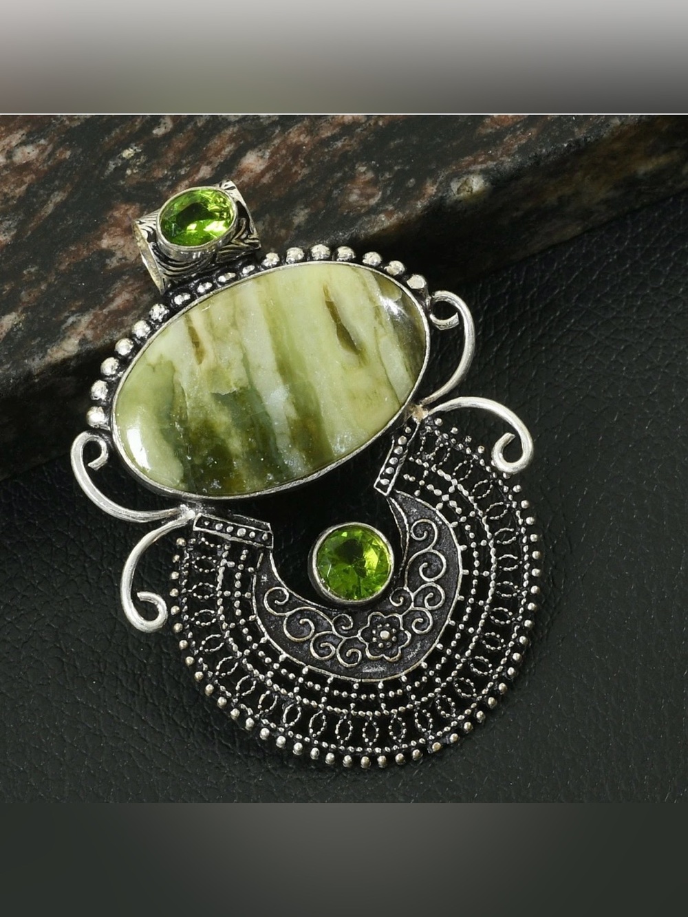 Larsonite Jasper & Peridot Artisan Handcrafted Gemstone Pendant Necklace